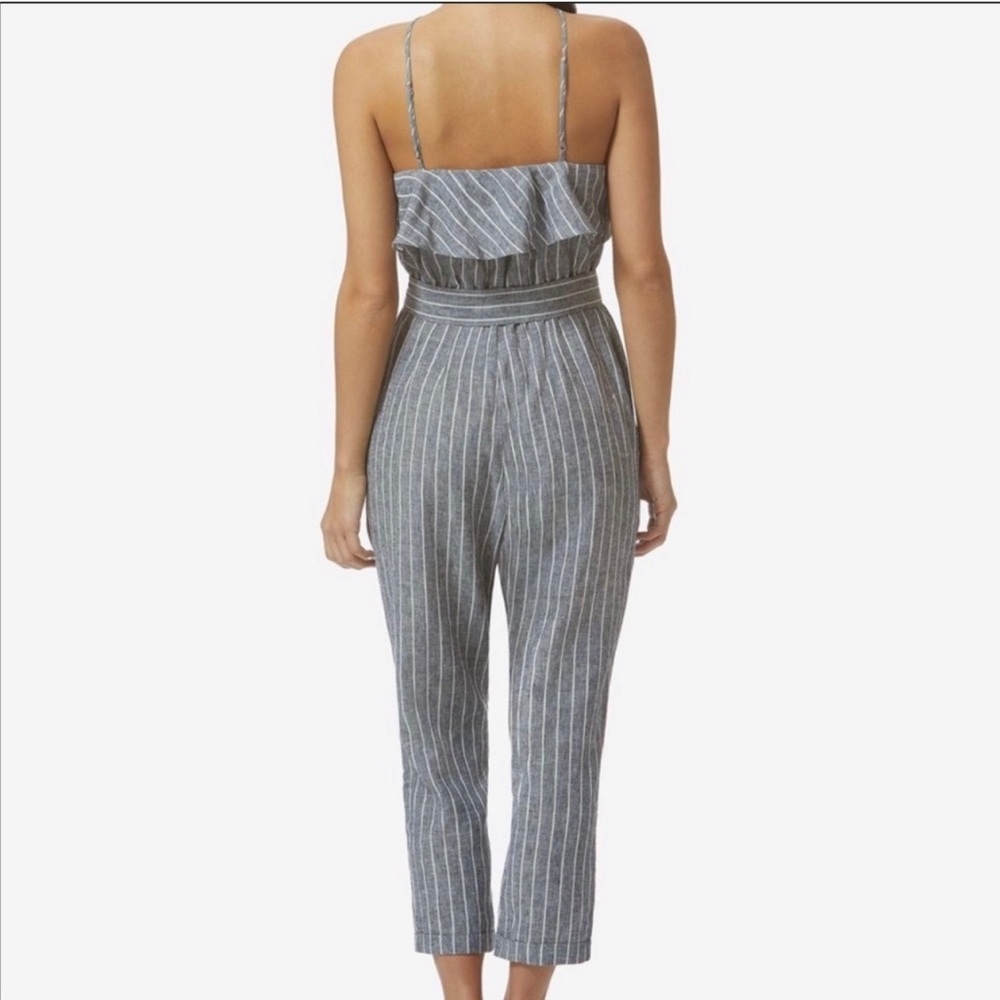 🌺 Avec Les Filles; Gray/White Railroad-Striped Linen Jumpsuit in Misses Sz. S! - Picture 2 of 13